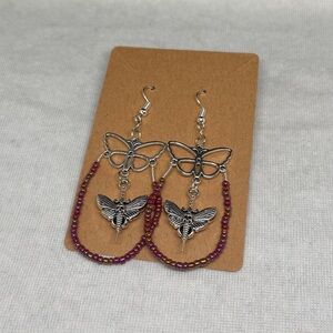 Chic Silver Butterfly Earrings with Pink Accents